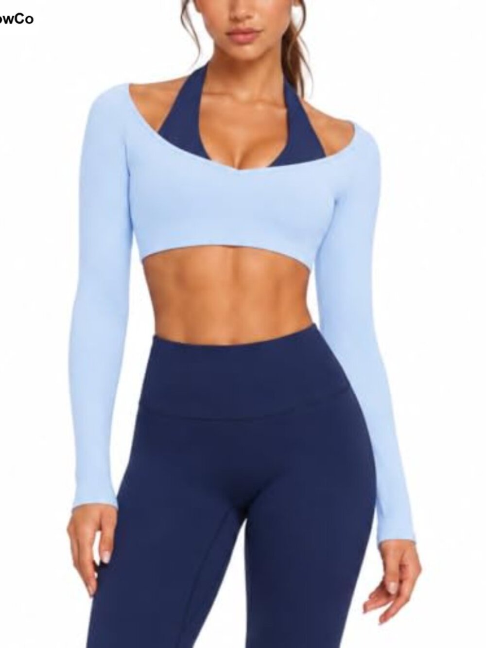 SUUKSESS 2 Piece Workout Set Padded Long Sleeve Top Leggings Gym Yoga